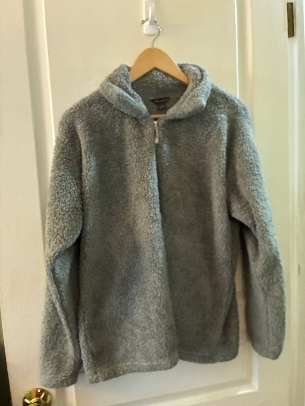 Eddie Bauer Women’s Light Gray Sherpa Zip-Up fleece.